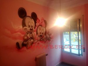 Mural Infantil Mickey Minnie Bebes Rosa 300x100000
